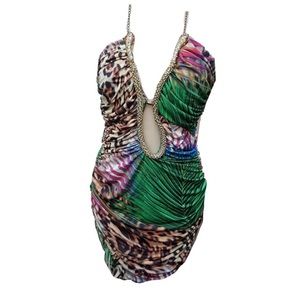 Roberto Cavalli Leopard Tropical Ruched Bodycon